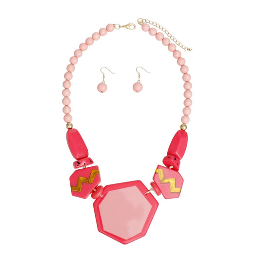 Beaded Pendant Pink 70's Vibe Necklace for Women