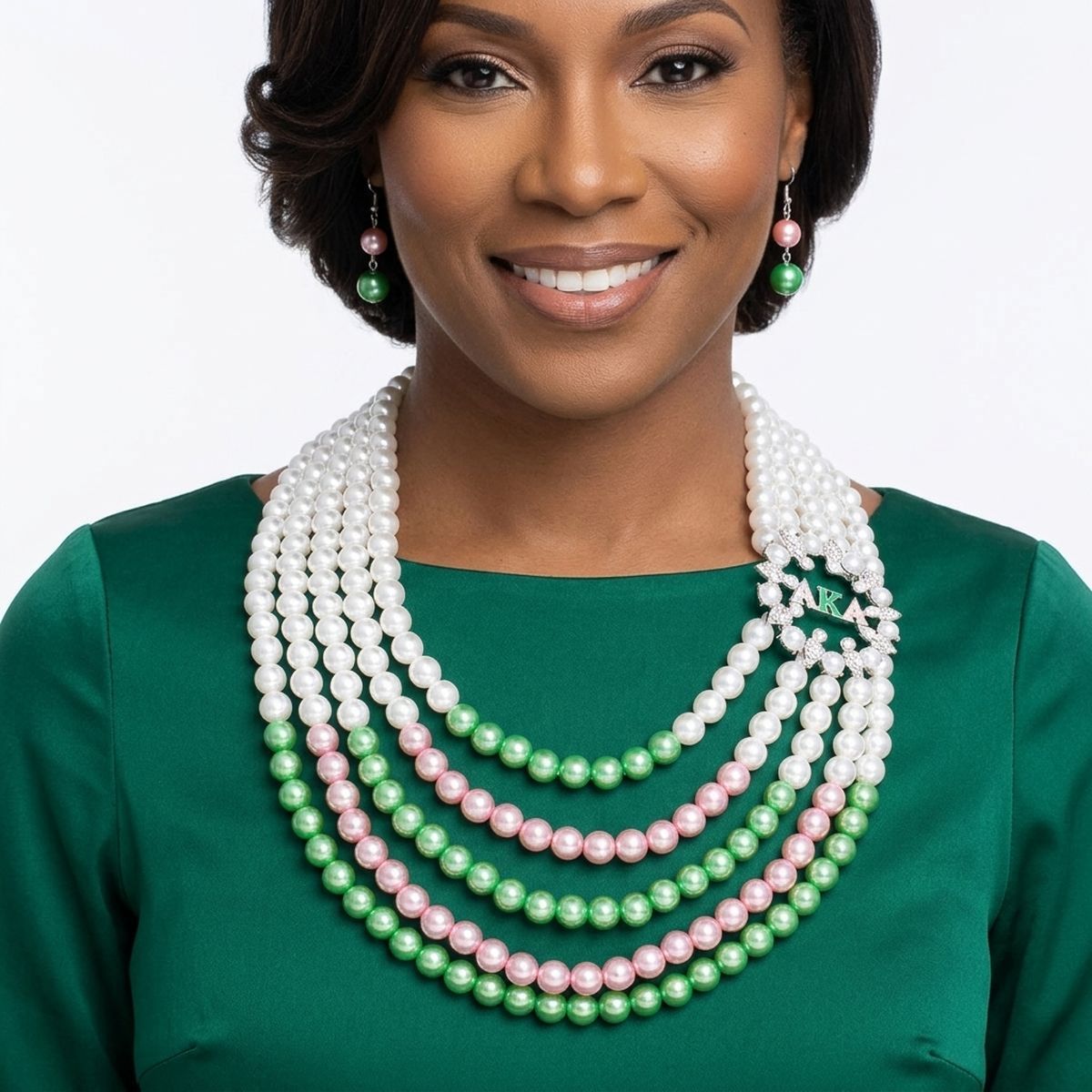 AKA Necklace Mix Pink Green Pearl AKA Set