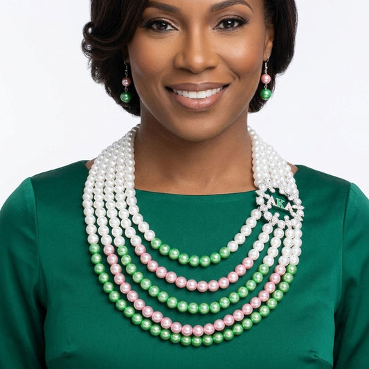 AKA Necklace Mix Pink Green Pearl AKA Set