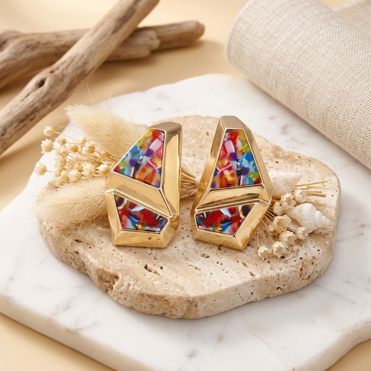 Stud Abstract Multicolor Mosaic Terrazzo Earrings