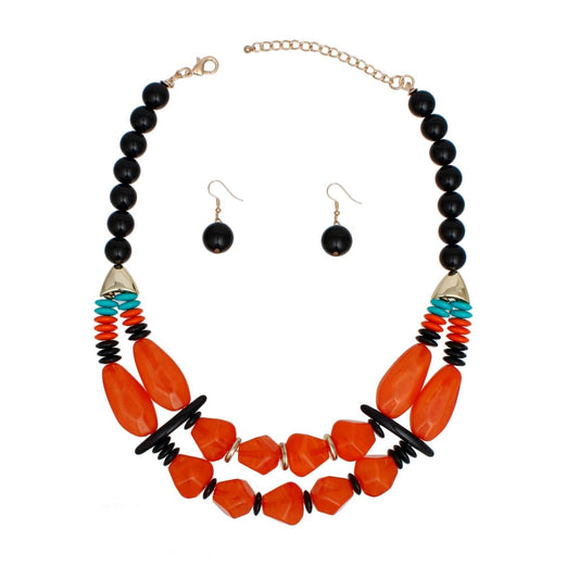 Beaded Orange Stone Ethnic Chic Layered Necklace