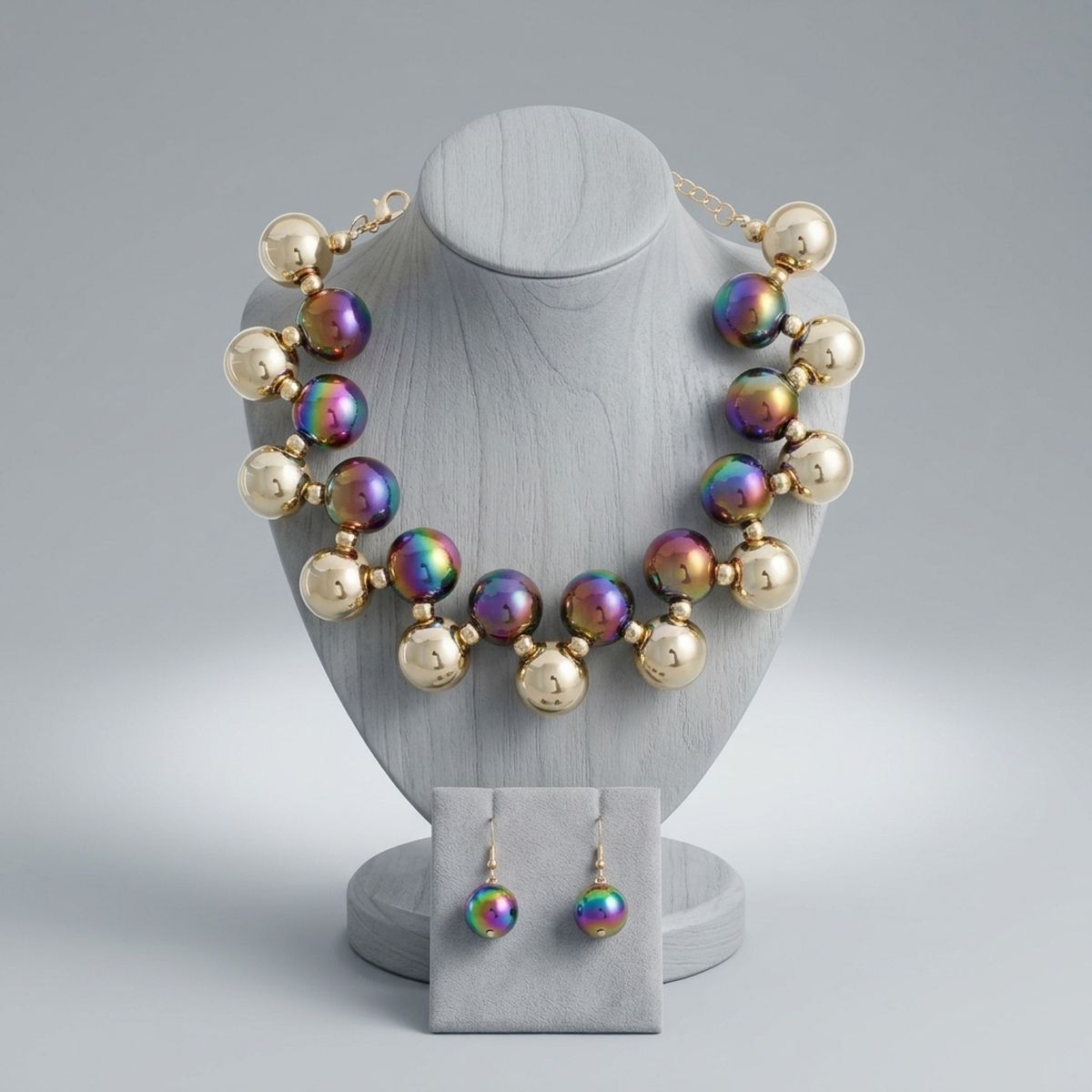 Necklace Black Iridescent Gold Bubble Ball Bead
